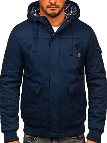 BOLF Herren Winterjacke Gefüttert mit Kapuze Kapuzenjacke Wärm Winter Herbst Freizeit Outdoor Casual Style 1890 Dunkelblau L [4D4]