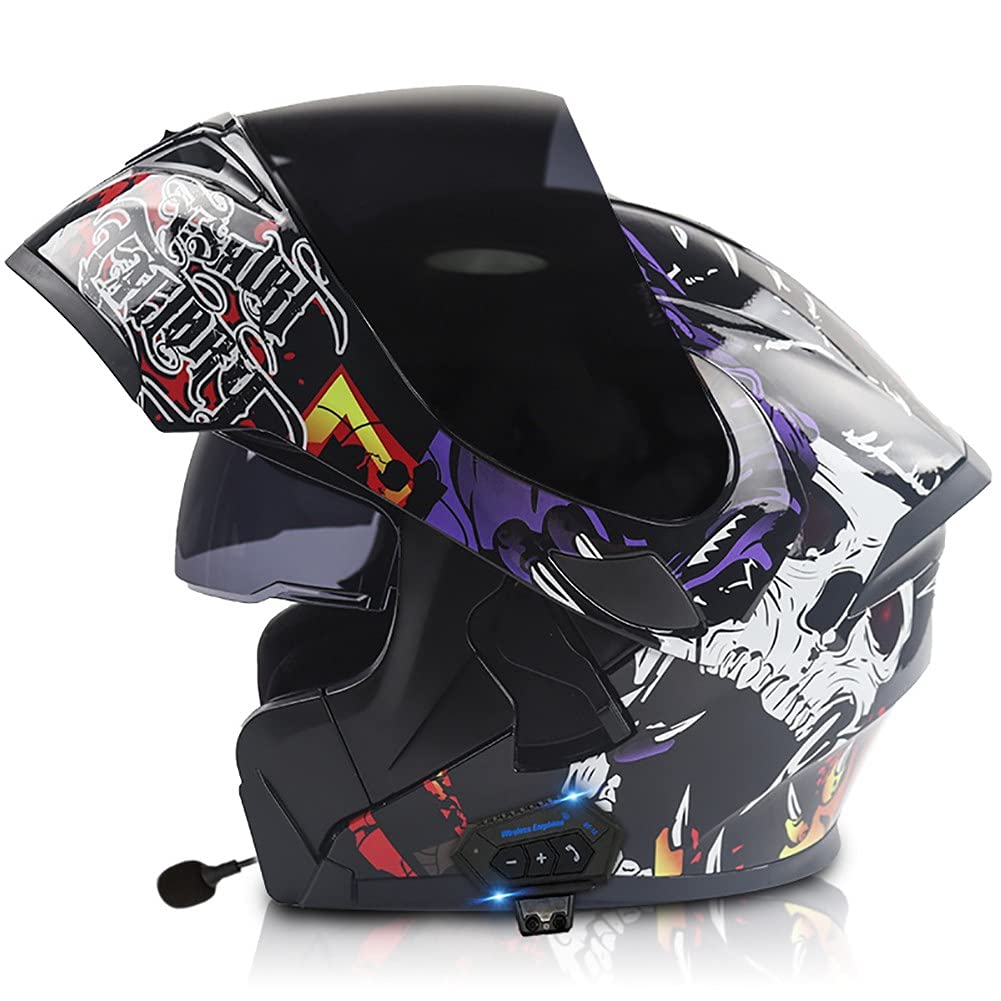 Klapphelm mit Bluetooth,Helm für Motorräder Integralhelme Flip-up Motorradhelm ECE-Zertifizierung Anti-Fog-Doppelspiegel Die Windgeräusche Leicht für Frauen Männer Unisex 57~64CM