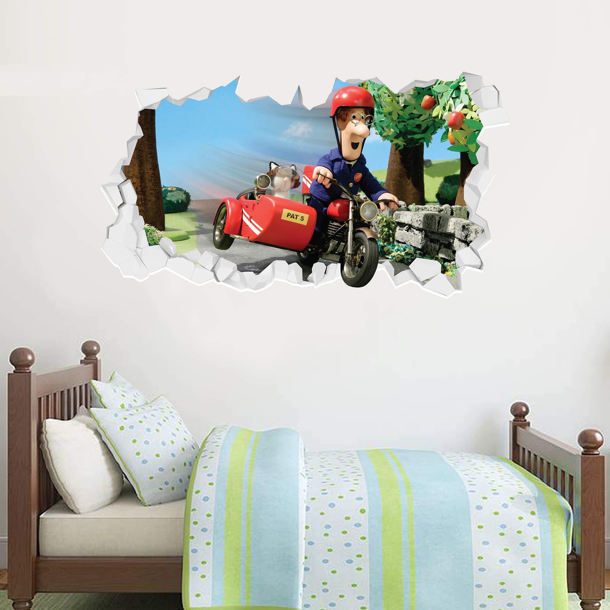 Wandaufkleber, Motiv: Postman Pat – Bike Broken Wall Sticker Wandbild für Kinderzimmer (120 cm Breite x 60 cm Höhe)