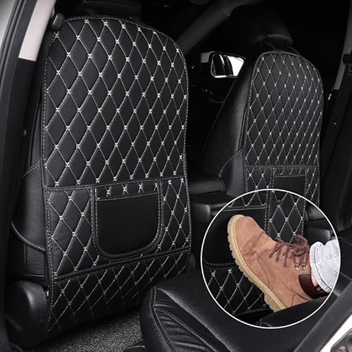 YUEGOO 2 Stück Autositz Rückenlehnenschutz Kinder Anti Kick Pad für BMW 5 Series E60 M5 E61 F07 F10 F11 F18, PU Leder wasserdichte Anti Kick Matte Auto Rücksitzschoner,A/BLACKBEIGE