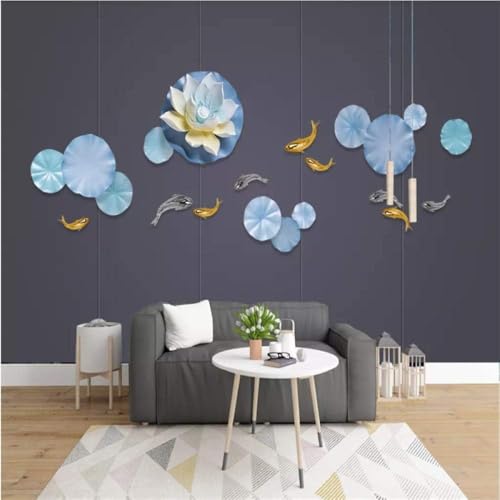 Abstraktes Lotusblatt Lotusblume Fisch 3D Tapete Poster Restaurant Schlafzimmer Wohnzimmer Sofa TV Dekorative Wand-430cm×300cm