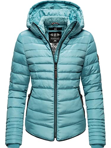 MARIKOO Damen warme Winter Steppjacke mit Kapuze Amber Misty Blue Gr. M