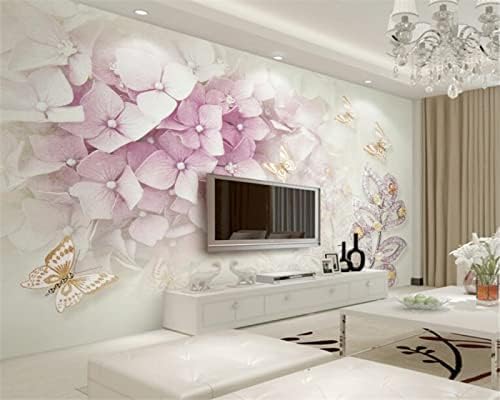 XLMING Lila Blume Kristallschmuck Blatt Schmetterling Wand Küche Esszimmer Arbeitszimmer Wohnzimmer TV Hintergrund Wand 3D Tapete-430cm×300cm