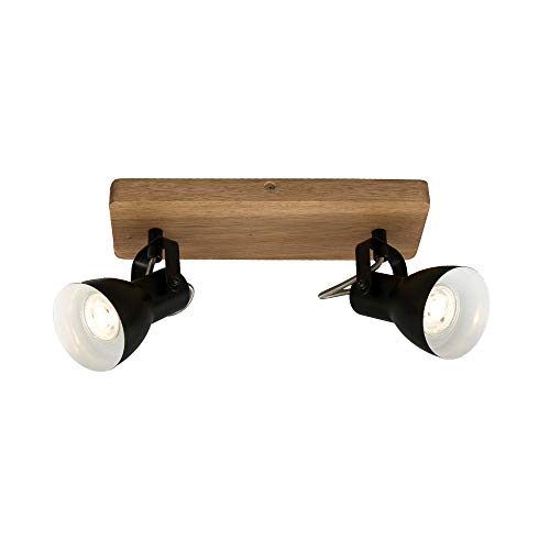 Briloner Leuchten - Spotleuchte, Deckenspot retro, Deckenleuchte vintage, Spots dreh- und schwenkbar, 2x GU10, max. 35 Watt, Holz-Metall, Schwarz-Weiß, 280x100x135mm (LxBxH)