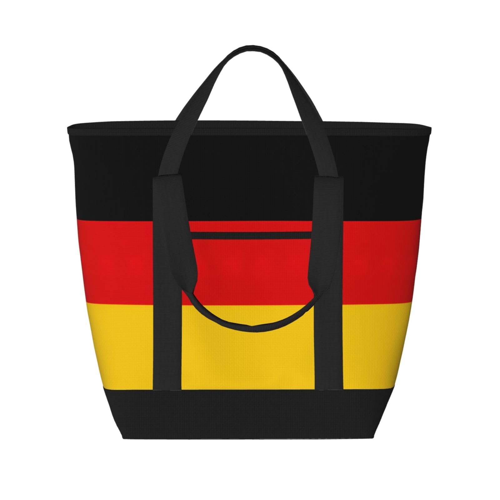 YQxwJL Isolierte Kühltasche mit deutscher Flagge, großes Fassungsvermögen, Einkaufstasche, Reisen, Strand, wiederverwendbare Einkaufstasche für Erwachsene, Schwarz, Einheitsgröße