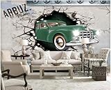 Grüner Oldtimer Graue Betonwand 3D Tapete Poster Restaurant Schlafzimmer Wohnzimmer Sofa TV Dekorative Wand-200cm×140cm