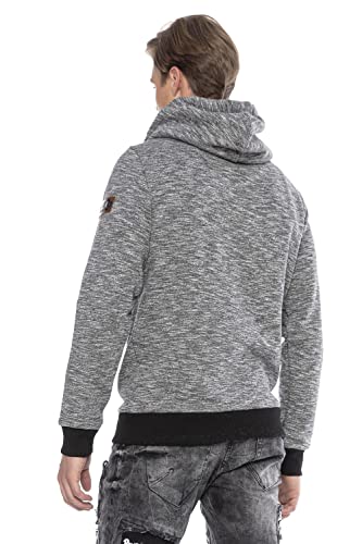 Cipo & Baxx Herren Schalkragen Sweatshirt Pullover Sweater Kapuzensweatshirt Graumelange XL