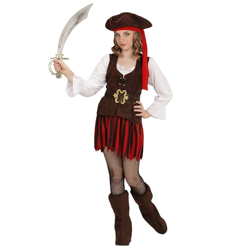 Widmann - Kinderkostüm Piratenmädchen, Kleid, gürtel, Stiefelüberzieher, Hut, Karneval, Mottoparty