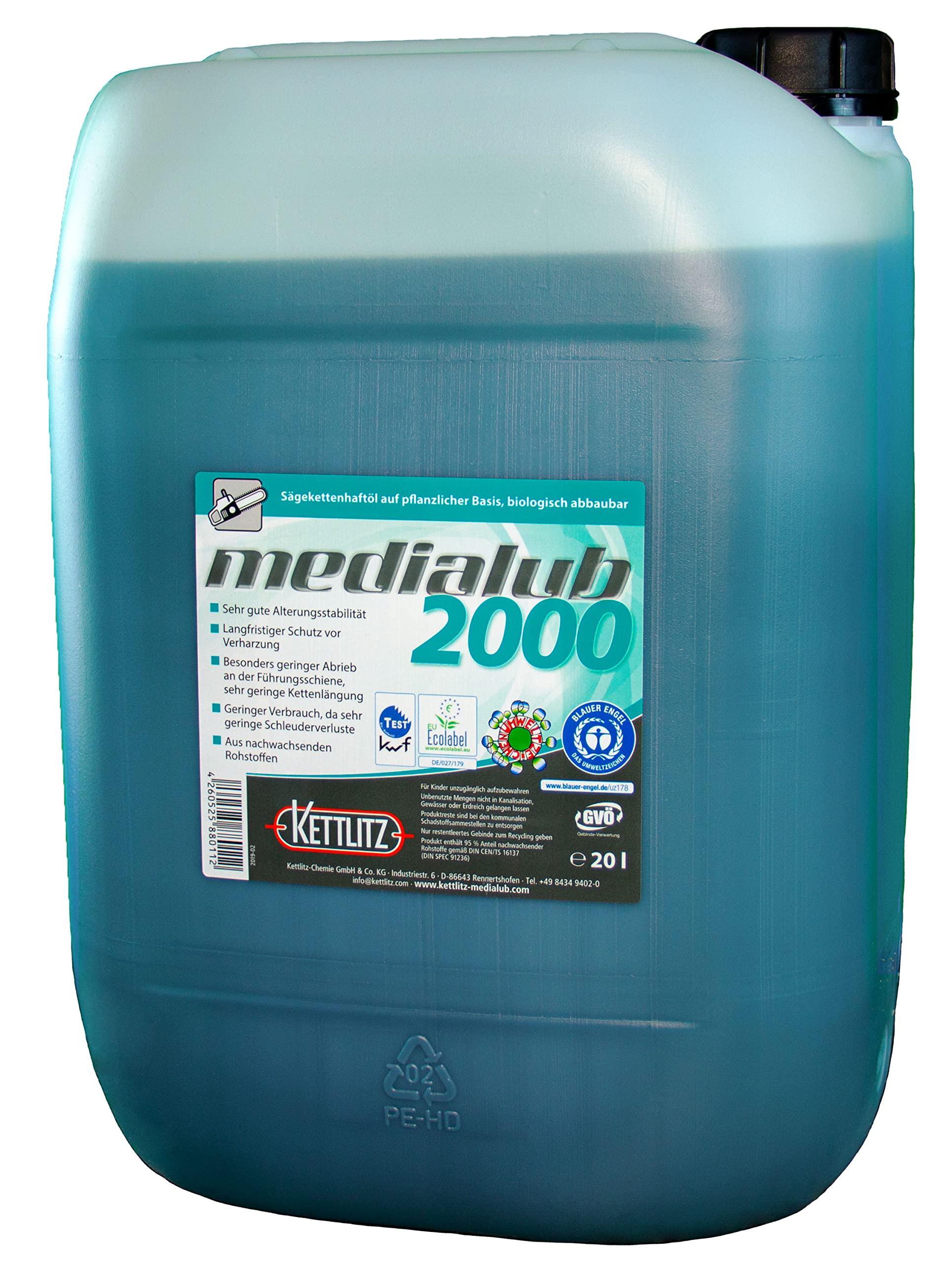 Sägekettenöl Bio 20 Liter KETTLITZ-Medialub 2000" Blauer Engel nach neuester RAL-UZ 178