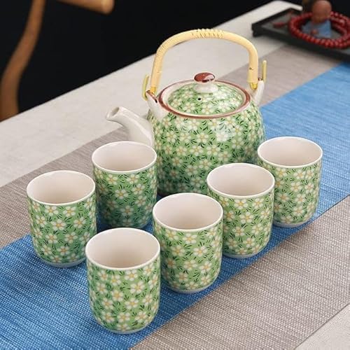 1 Kanne 6 Tassen Kreatives Keramik-Teeset, handgefertigte Teekanne, Tasse, chinesisches Porzellan, Geschenk, GungFu-Blumentee, Teegeschirr, Büro, Reisen, Teegeschirr, grüne Pflaume, siebente