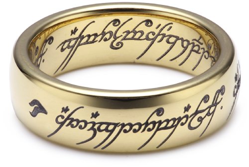 Herr der Ringe Unisex-Ring "Saurons Ring" aus dem kleinen Hobbit Wolfram PVD vergoldet 3009-054