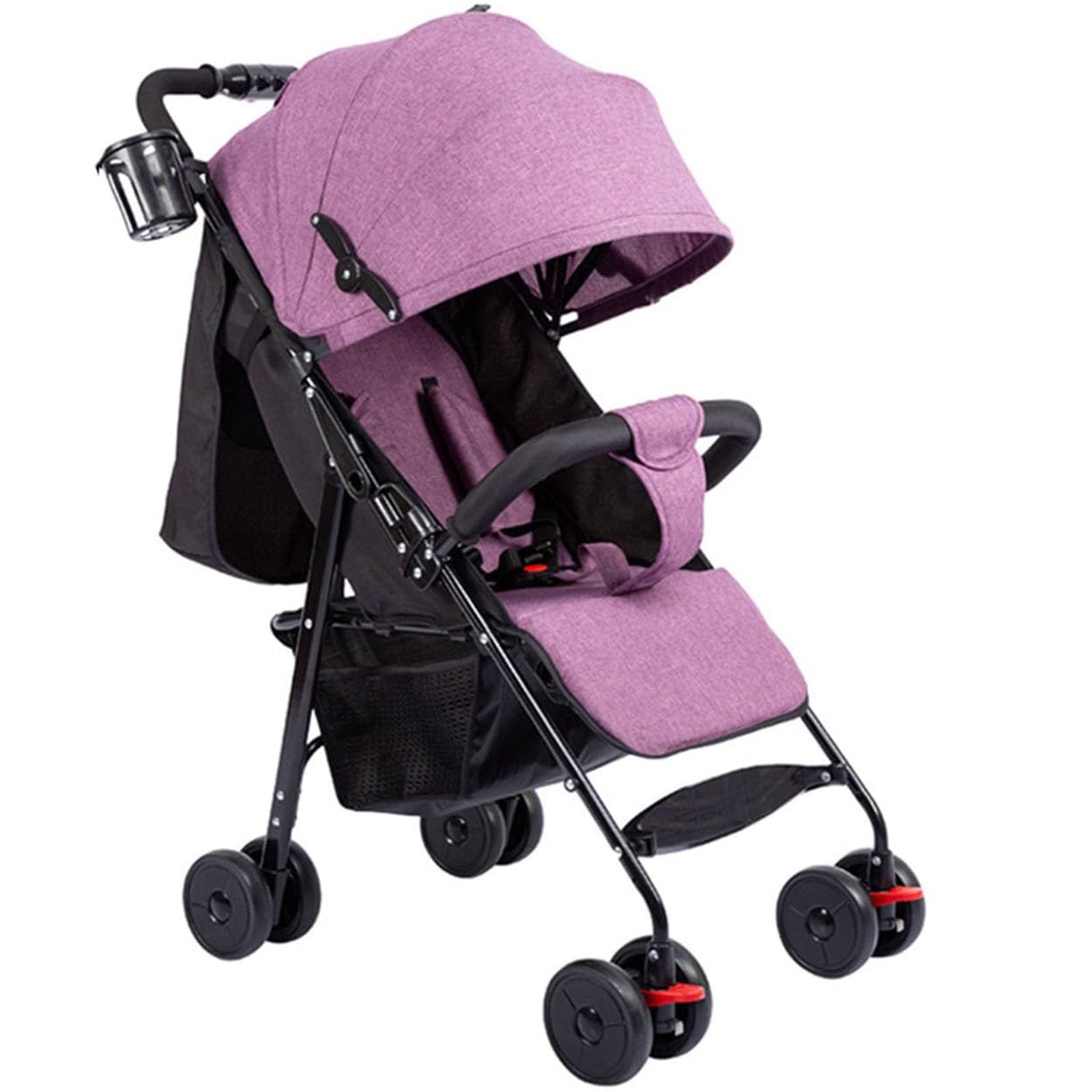 Baby-Vierradwagen, Ultraleicht Klein Zusammenklappbarer Reisebuggy, Leichter Zusammenklappbarer Kinderwagen Mit Liegefunktion, Kann Sitzen,Hinlegen Und Schlaf,Lila