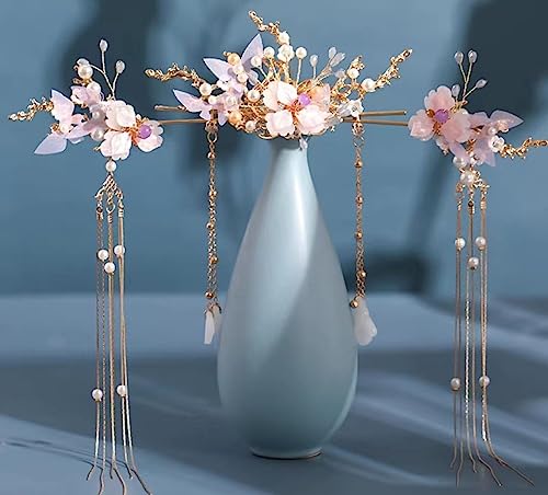 Haargabel, Braut-Haarnadeln, Hanfu-Haarstäbchen, chinesisches Hanfu-Haar-Accessoire-Set, lange Quaste, Vintage-Haarnadeln, Blume, handgefertigte Haarstäbchen for Frauen, Stil 8, Kopfschmuck (Farbe: B)