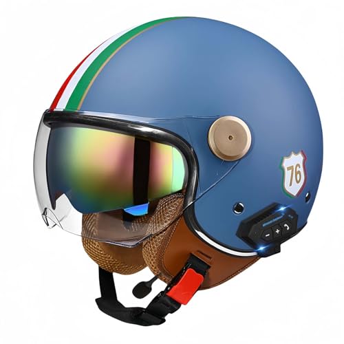 Bluetooth-Motorradhelm, Offenes Gesicht, Rollerhelm, Motocross-Helme Mit Visier, ECE-Zugelassene Motorradhelme Mit Integriertem Mikrofon Für Erwachsene, Männer Und Frauen E,M57-58CM