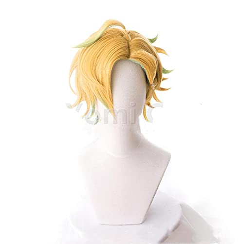 Anime cosplay perücke Abteilung Rap Battle Hypnosismic DRB Izanami HIFUMI Cosplay Perücke Golden Gradient Green Kurzhaar Anime Halloween-Kostüme