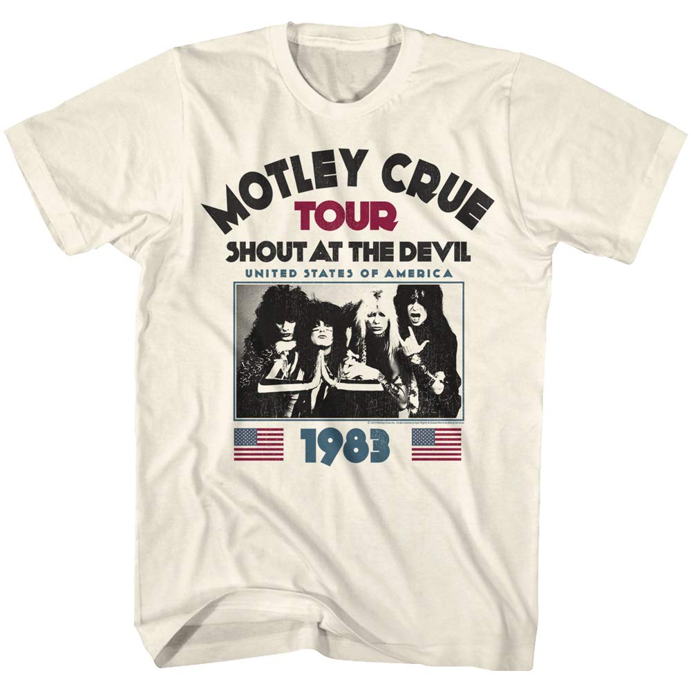 American Classics Motley Crue 80er Jahre Haarband 1983 Shout at The Devil Tour Adult Short Sleeve T-Shirt Graphic Tee, beige, Mittel