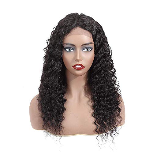 LINLINCD-4 * 4lace frontal lange tiefe Welle schwarz 150% Dichte Echthaar Perücke 12 Zoll