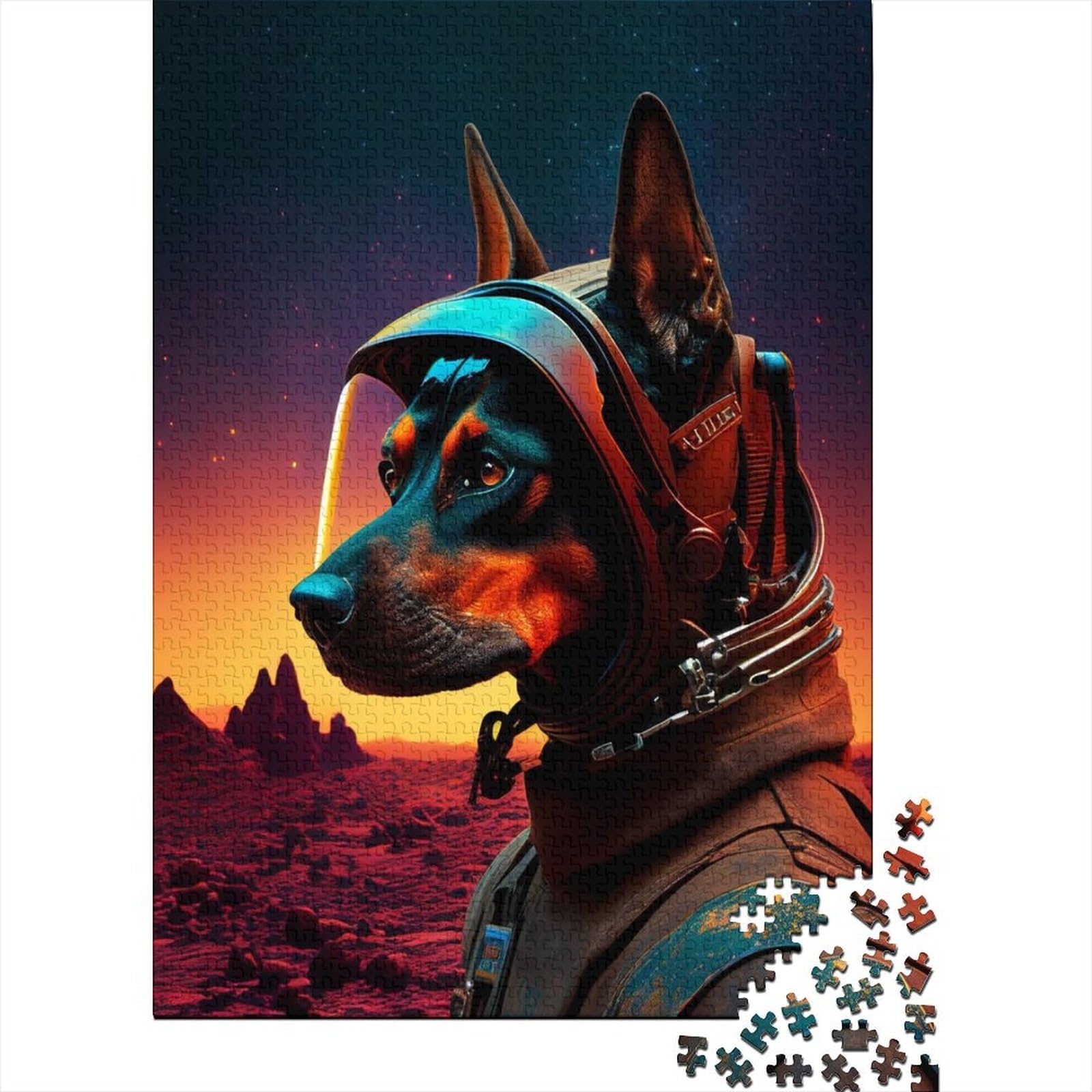 Weltraum-Dobermann, Holzpuzzle für Erwachsene, Puzzle-Spielzeug, Erwachsenen-Puzzle 1000 Teile, schwierige, anspruchsvolle Puzzles 1000 Teile, 75 x 50 cm