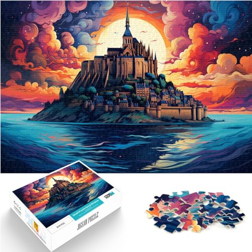 Puzzle-Geschenk: Bunte Psychedelie in der Abtei von Mont Saint Michel. Puzzle 1000 Teile, Holzpuzzle, tolle Geschenke für Weihnachten, 1000 Teile (50 x 75 cm)