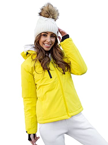 BOLF Damen Winterjacke Skijacke Snowboardjacke Schneejacke mit Kapuze Schneefang Bündchen Winddicht Wasserdicht Atmungsaktiv Outdoor Sport Style HH012 Gelb M [D4D]