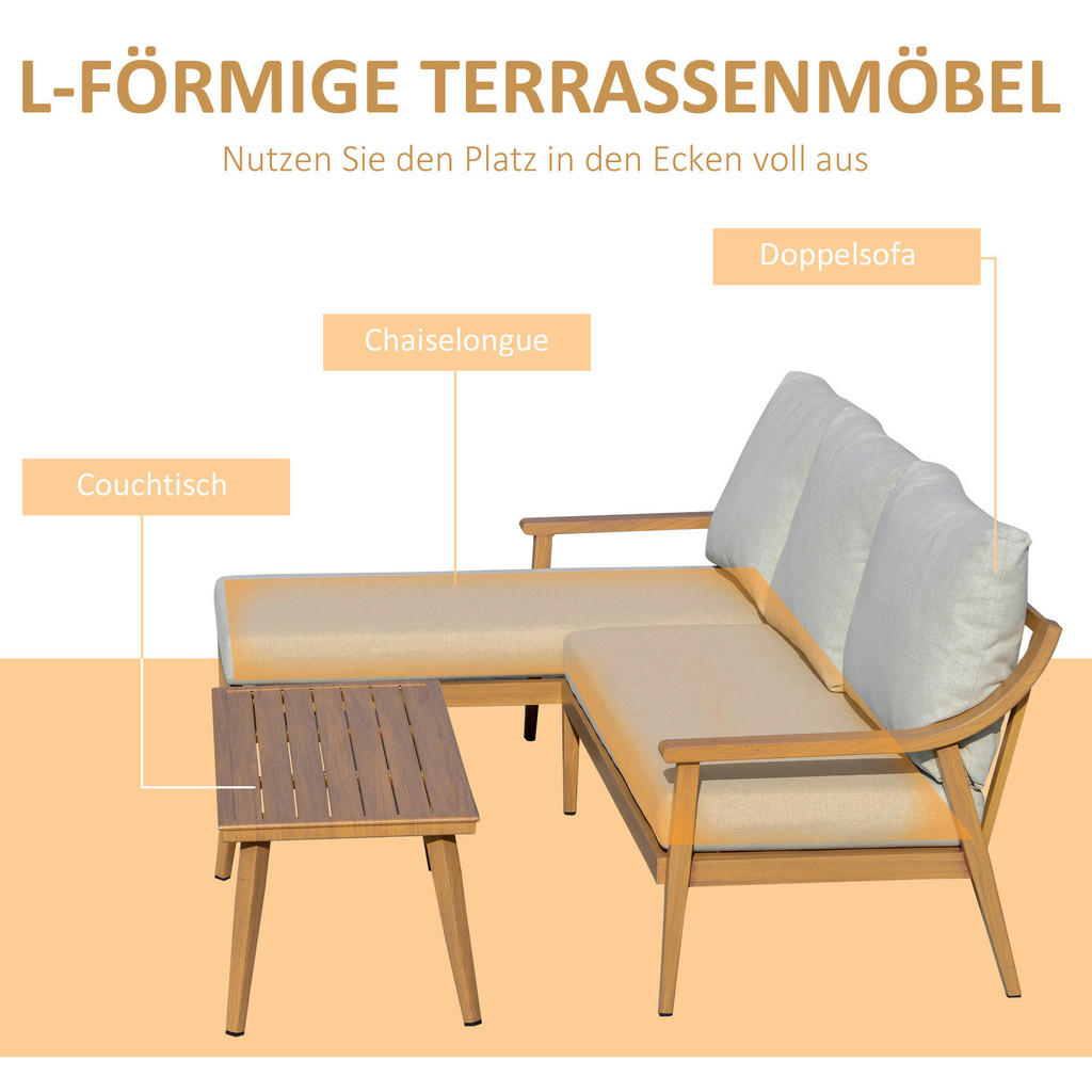 Outsunny Loungeset khaki Aluminium B/H/T: ca. 138x72x75 cm 4