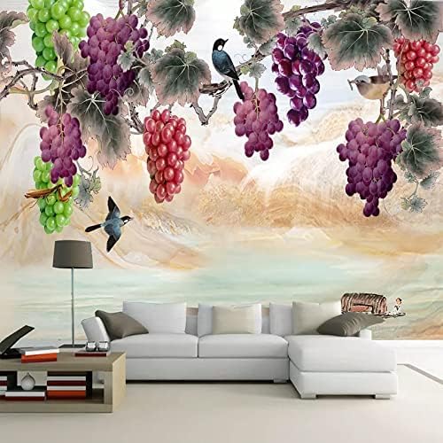 Handgemalte Lila Traubenblumen Und Vögel 3D Tapeten Wanddekoration Fototapete Sofas Wohnzimmer Wandbild Schlafzimmer-200cm×140cm