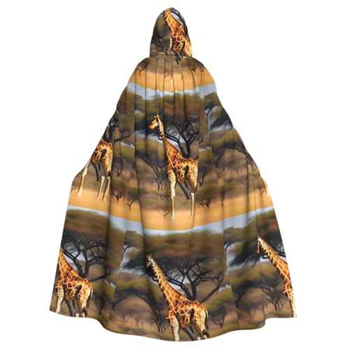 WURTON Afrika Giraffe Majestätischer Baumdruck Elegance Kapuzenumhang für Halloween, Karneval, Mottopartys, Cosplays, Erwachsene, Unisex