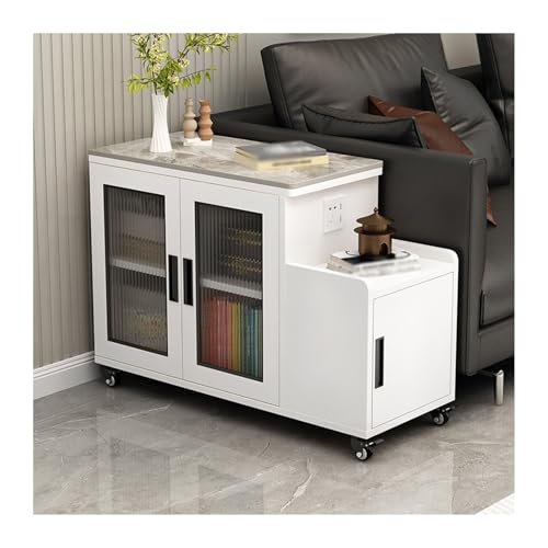 FUHAI-666 Wohnzimmer-Aufbewahrungsschrank, Sofa-Sideboard, Sofa-Beistelltisch, beweglicher multifunktionaler Beistelltisch, Trennwand, Teebar-Maschine(White+Gray,40x100cm)