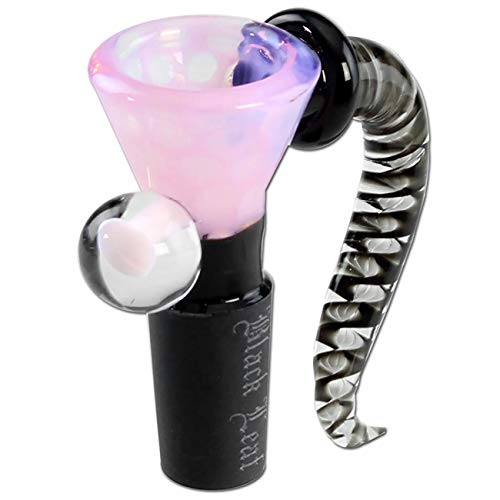 Black Leaf Glaskopf mit Siebchen | Glaskunstkopf NS 14 Wirbel | Bongkopf aus Borosilikatglas für Glas Bongs | Chillum Adapter Steckkopf 14,5 | Punkte Rosa