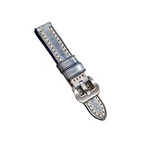 DOBRVVGT CAREG Handgefertigtes Rindslederarmband der ersten Schicht, 20 22 24 mm, blaues gewachstes Vintage-Lederarmband, passend for PAM111 441 Durable (Color : Silver-buckle, Size : 22mm)