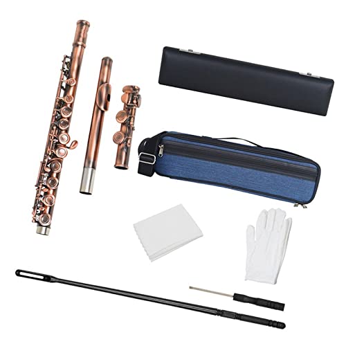 ZUOMU 16 Geschlossene Löcher Flöte C-Taste Professionelle Querflöte Mit Box Reinigungstuch Stick Handschuhe Konzertinstrument Schüler Flöte (Color : Copper)