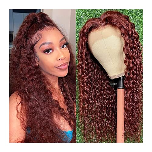 Haarteile Rotbraune Kinky Curly Lace Perücke 20-30 Zoll Synthetische Lace Front Perücken for Frauen Vorgezupfte Kupferrote Lace Frontal Perücke mit Babyhaar Perücken (Size : 13X4 T Part Lace Wig, Co