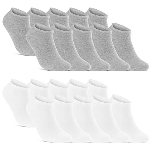 10 | 20 | 30 Paar Sneaker Socken Herren Damen Schwarz Weiß Grau Baumwolle 16900 (10x Grau + 10x Weiß 43-46)