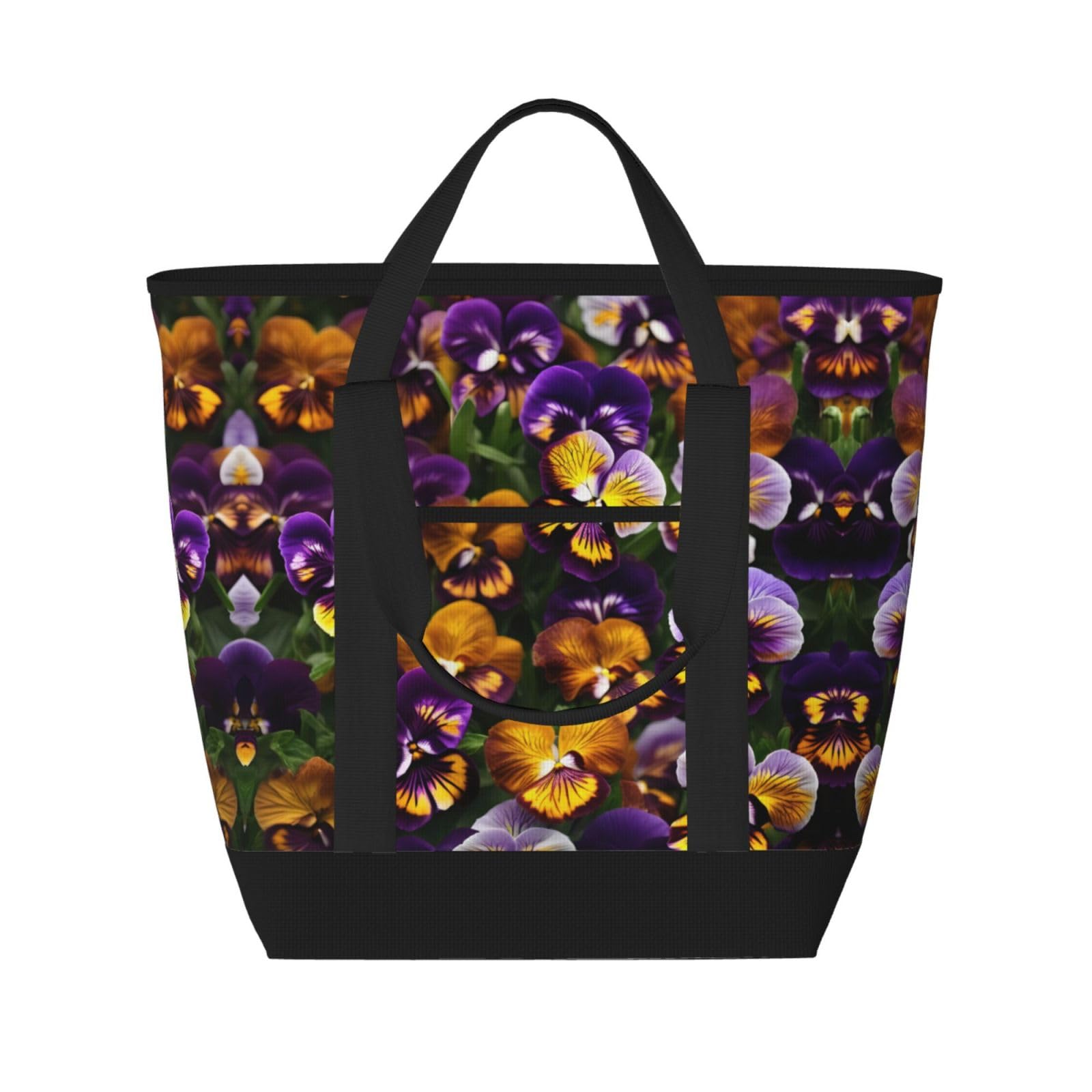 YQxwJL Stiefmütterchen Perfection Print Große Kapazität Isolierte Kühltasche, Shopper Tasche, Reise Strand Wiederverwendbare Einkaufstasche für Erwachsene, Schwarz, Einheitsgröße