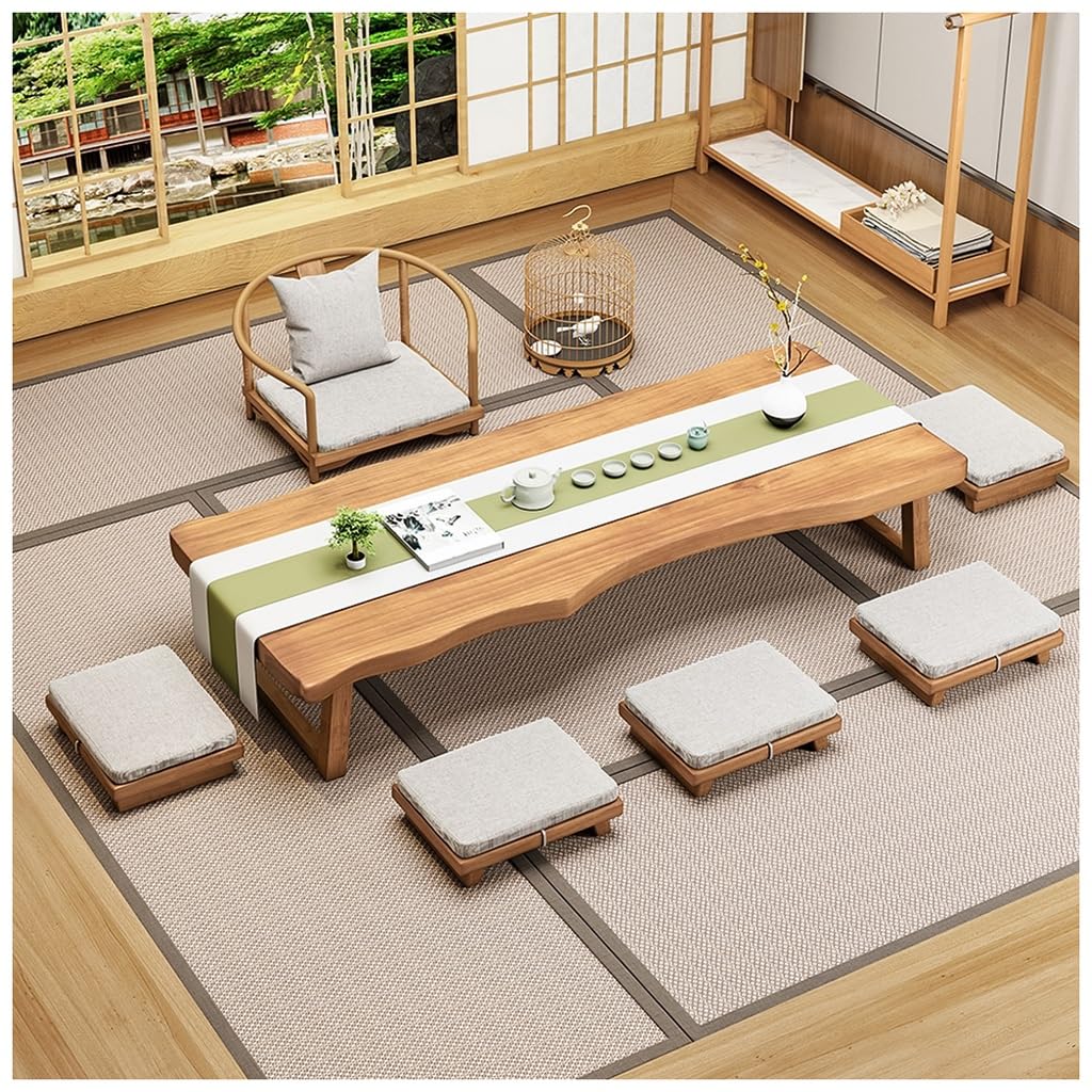 Japanischer Bodentisch, rechteckiger Tatami-Tisch, niedriger Tisch im Vintage-Teetisch-Stil oder Akzentmöbel zum Sitzen auf dem Boden (Größe: 140 x 60 x 35 cm) (140 x 60 x 35 cm) (140 x 60 x 35 cm) (