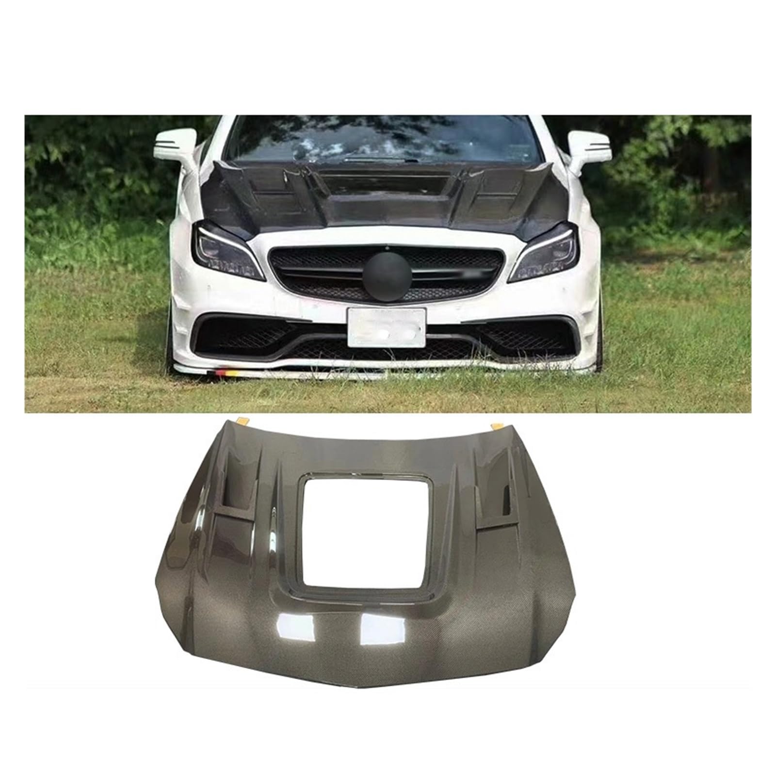 W218 Carbon Fiber FRP Transparente Frontmotorhaubenabdeckungen Kompatibel mit Benz CLS W218 CLS63 Modifizierter Karosseriebausatz(Carbon look)