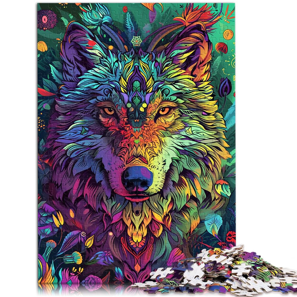 Puzzlespiel „Psychedelischer bunter Sternenwolf“ mit 1000 Teilen für Erwachsene. Holzpuzzle ganze Familie. 1000 Teile (50 x 75 cm)