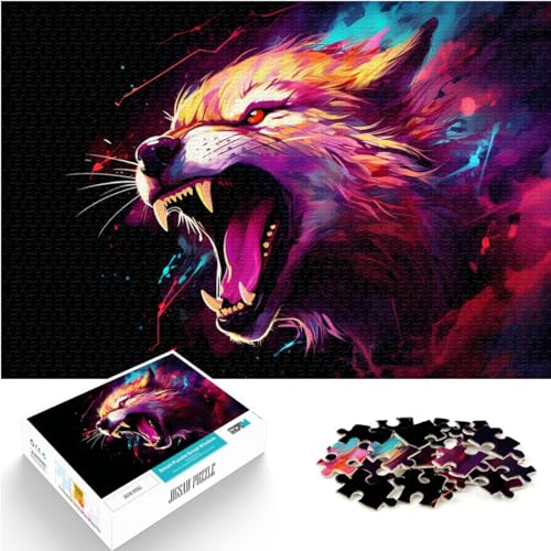 Puzzlespiel Wolf mit offenem Maul, 1000-teiliges Puzzle für Erwachsene, Holzpuzzle, lustige Aktivitäten zu Hause, Geburtstagsgeschenk, Reisegeschenk, 1000 Teile (50 x 75 cm)