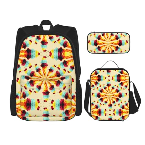 WURTON Schulterrucksack, 3-in-1, Motiv: Eiscreme, Polygon-Druck, Büchertasche, Lunchbox, Federmäppchen, Reise-Laptop-Tagesrucksäcke, Schwarz, Einheitsgröße