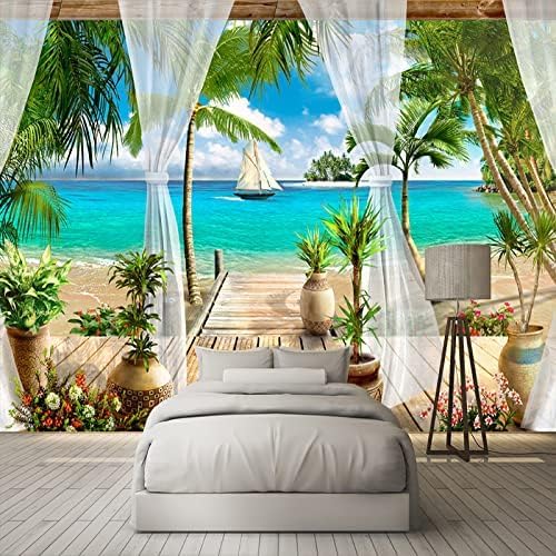 XLMING Balkon Strand Meerblick Küche Esszimmer Arbeitszimmer Wohnzimmer TV Hintergrund Wand 3D Tapete-200cm×140cm