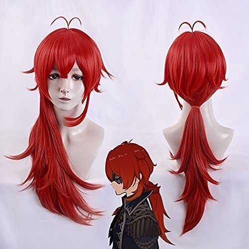 LINLINCD-Anime Coser Wig Game Genshin Impact Hiluc Cosplay Perücken Cosplay Rot Sound Carnival Synthetic Karneval Synthetic+Perücke Cap Hair Halloween