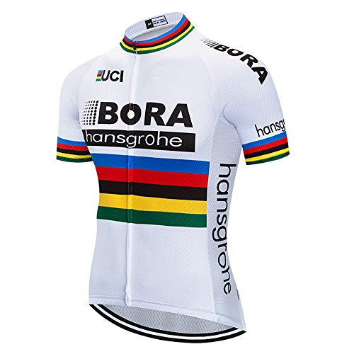 Team Bora Fahrradtrikot Tops Sommer Racing Radbekleidung MTB Bike Jersey Shirt - Weiß - Groß