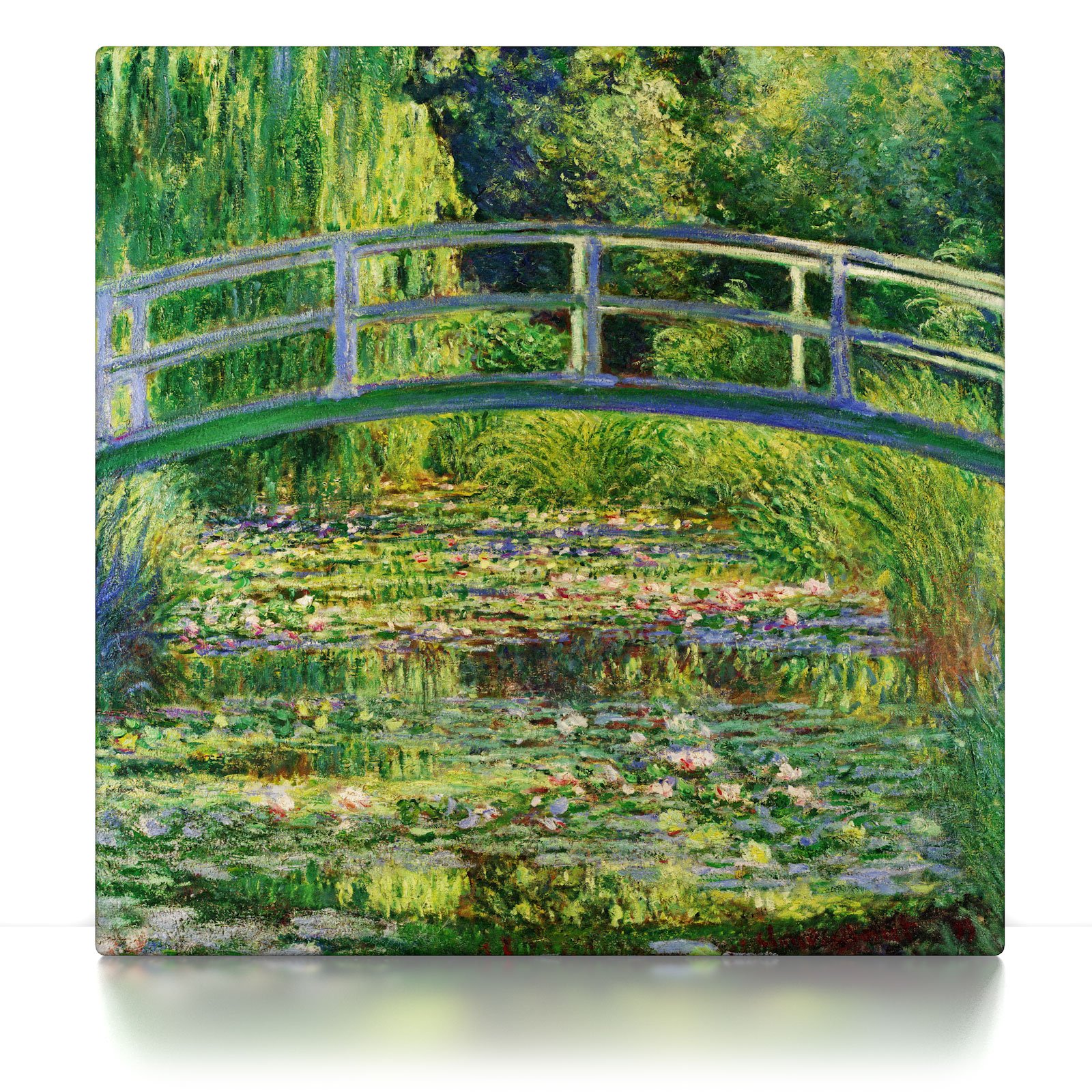 Seerosenteich / (Wasserlilien) & japanische Brücke - Claude Monet - Leinwandbild, Wandbild Kunst Druck (80 x 80 cm, Leinwand auf Keilrahmen, Seerosenteich)