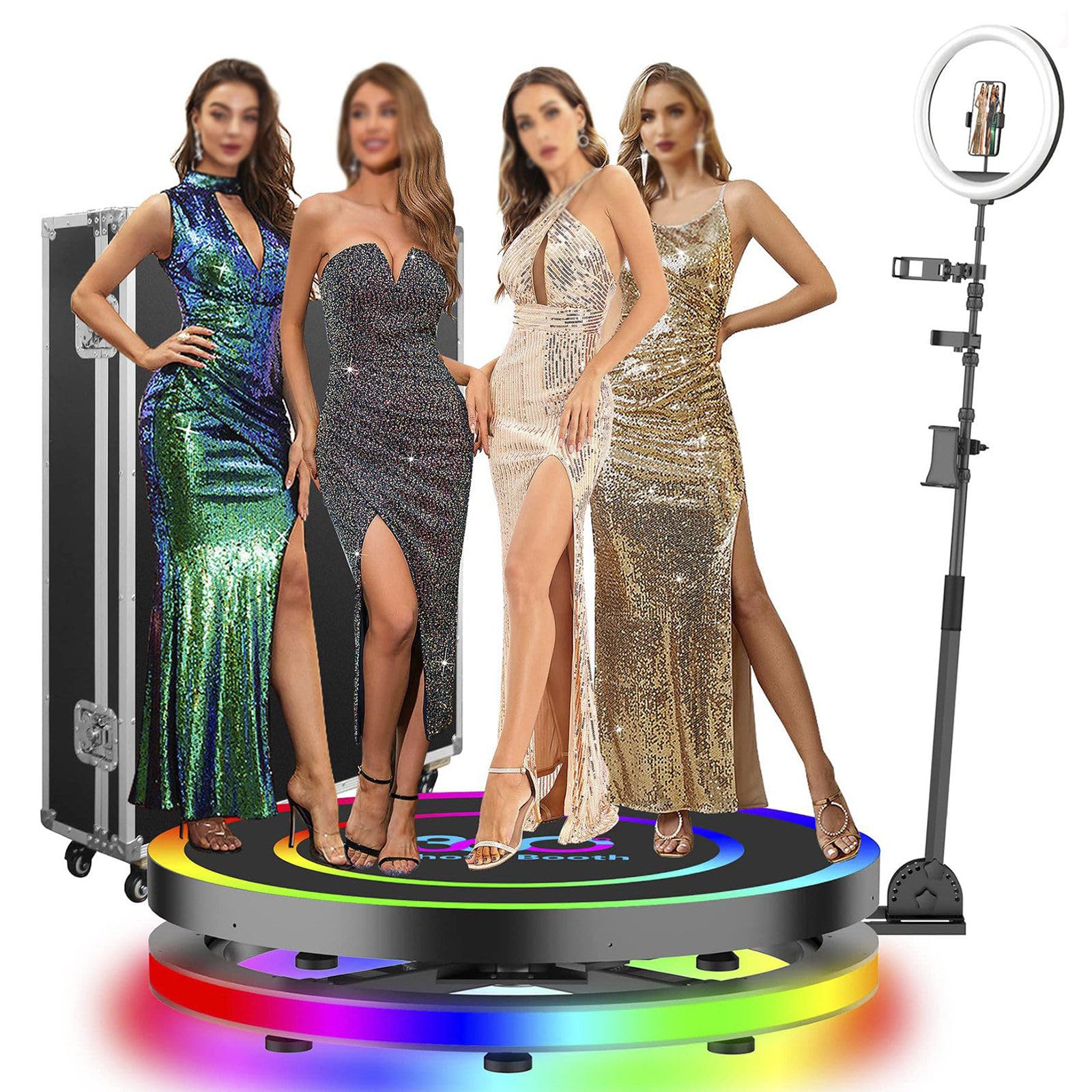 JMbpkduHs 360-Selfie-Plattformdrehung, Automatisches Fülllicht, App-Fernbedienung, Automatische 360-Dreh-Kamerakabine, Rgb-Lichtbox + Logo-Anpassung, Für 3–5 Personen,80CM