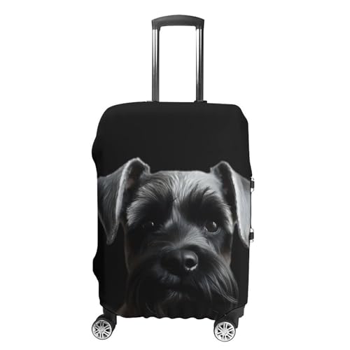 CSGJMYGS Reisegepäckhülle, elastisch, waschbar, modisch, kratzfest, Aquarellfarben, Tannenzapfen, Koffer-Schutz, passend für 45,7 - 81,3 cm Gepäck, Schwarzer Schnauzer-Hund, L