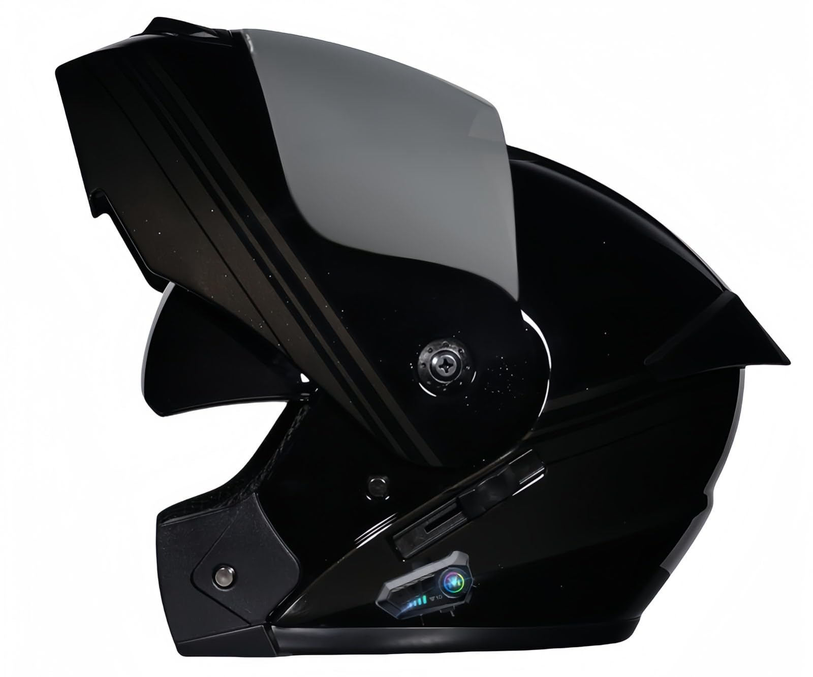 Bluetooth-Modularhelm Für Motorräder, Integralhelm Mit Klappfunktion, ECE-Geprüft, Leichtes Belüftungsdesign, Mit Doppelvisier Für Erwachsene Männer Und Frauen P,L58-59CM