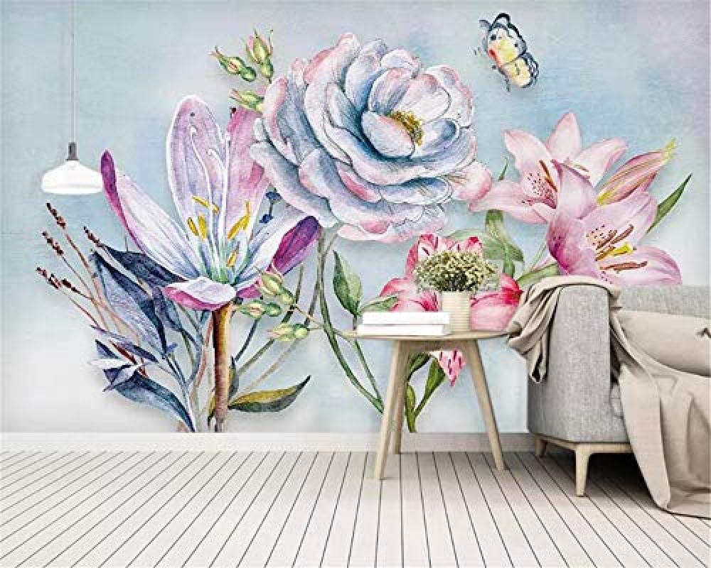 Aquarell Farbe Blumen Schmetterling Pflanze Serie HD-Druck Kunstdruck Wandmalerei Poster Bild Große Seide Wandbild wandpapier fototapete 3d effekt tapete tapeten Wohnzimmer Schlafzimmer-200cm×140cm