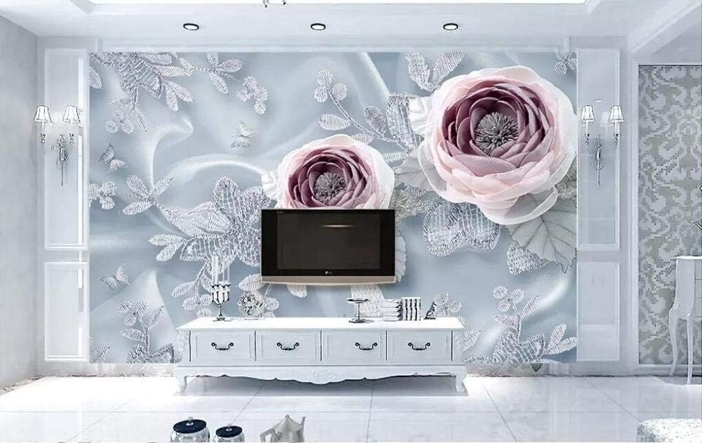 Seidenspitze Rosa Blume 3D Tapete Poster Restaurant Schlafzimmer Wohnzimmer Sofa TV Dekorative Wand-400cm×280cm