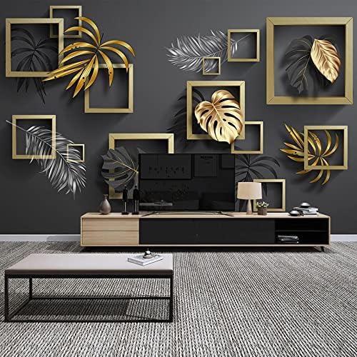 XLMING Deluxe Art Gold Geometric Leaf 3D Tapete Home Dekoration Wohnzimmer Sofa Schlafzimmer Tv Hintergrund Wand-250cm×170cm