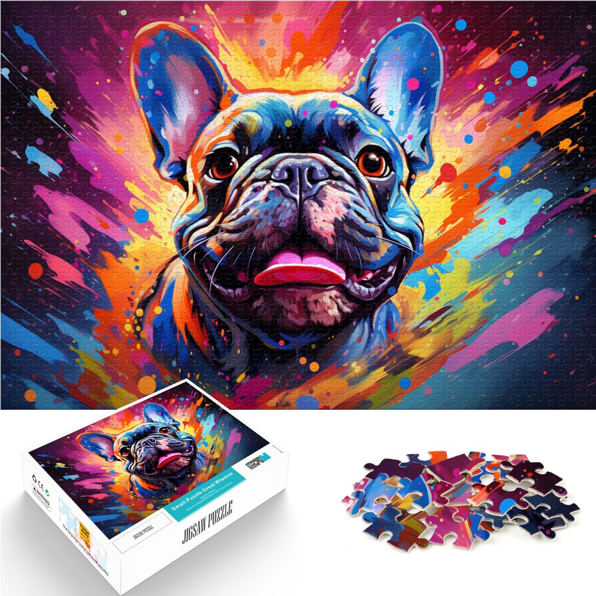 Puzzle zum Vorstellen farbenfroher Psychedelischer Hunde, 1000 Teile, Puzzle für Erwachsene, Holzpuzzle, Familienaktivität, Puzzle, Lernspiele, 1000 Teile (50 x 75 cm)